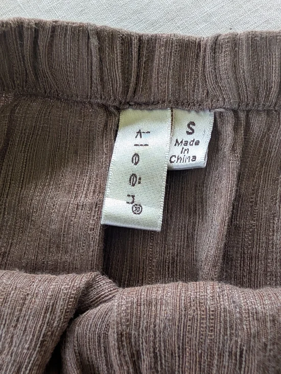 Kleen Silk Linen Paneled Maxi Skirt Brown Elastic Waist Button Detail S Like New - Picture 3 of 4